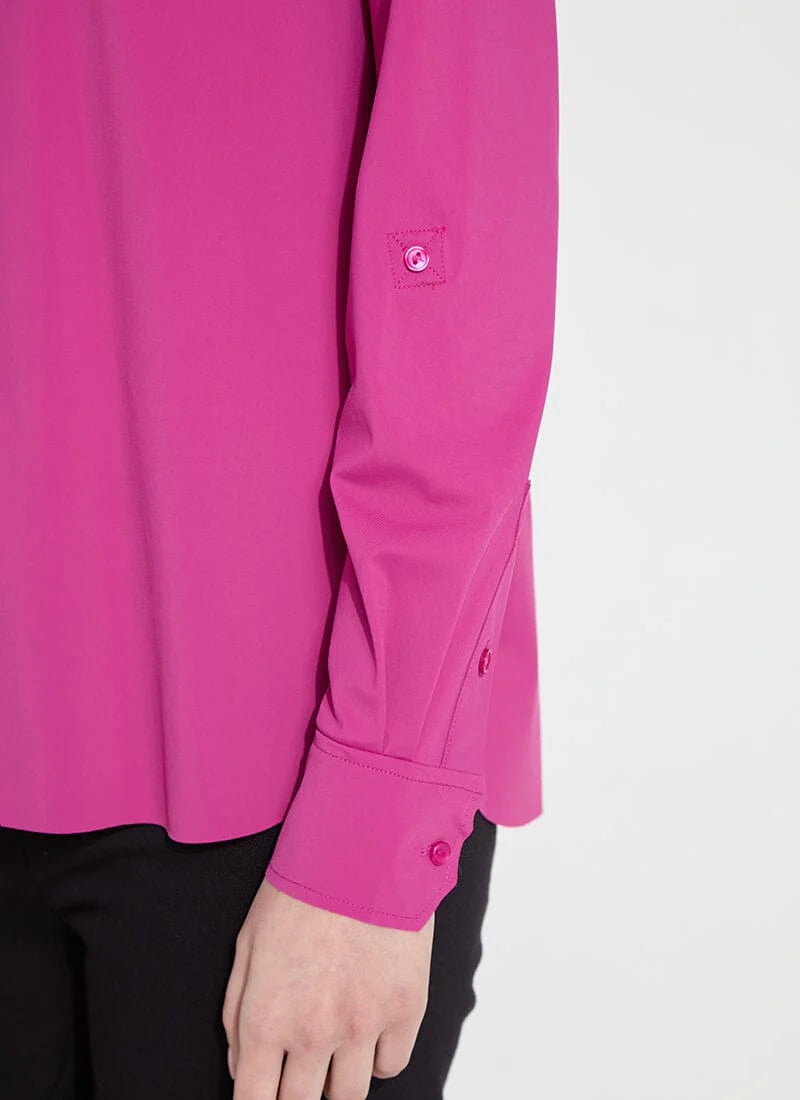 Roll Tab Button Down Russet in Fushsia by Lysse