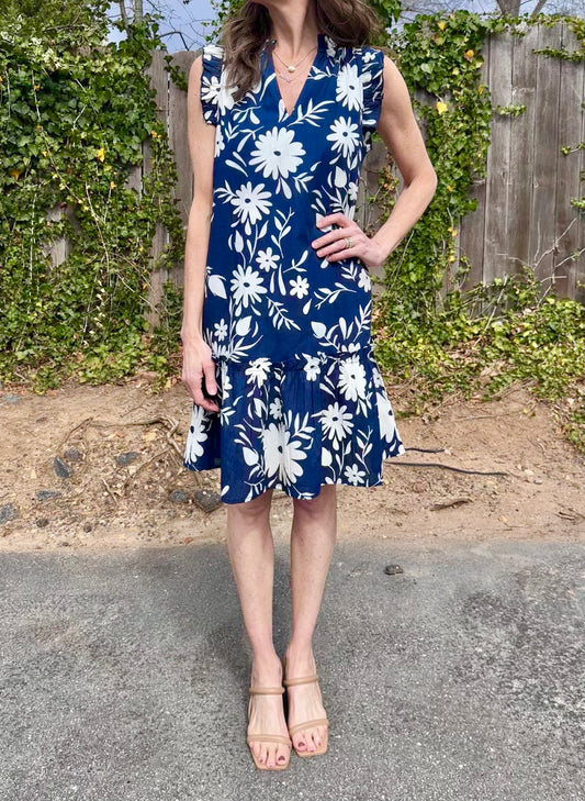 Nikki Mod Floral Dress in navy & white by Fitzroy & Willa