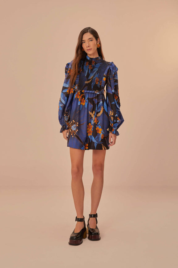 Pietra Floral Mini Dress in black by Farm Rio