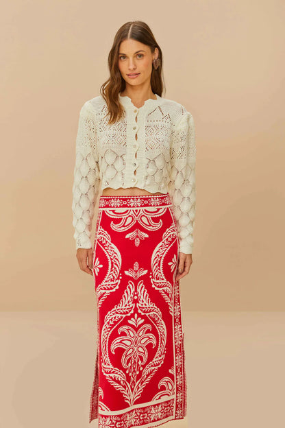 Tropical Jacquard Knit Skirt in off white by Farm Rio