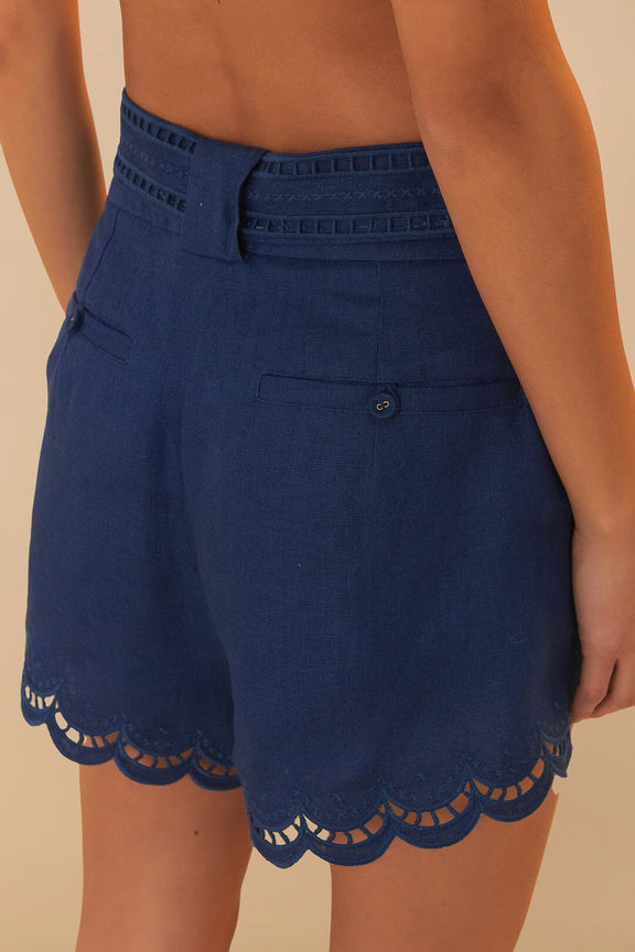 Richelieu Linen Shorts in navy blue by Farm Rio