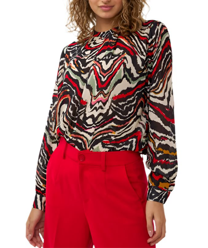 Waves Print Fancy Neck Blouse in multi by Esqualo