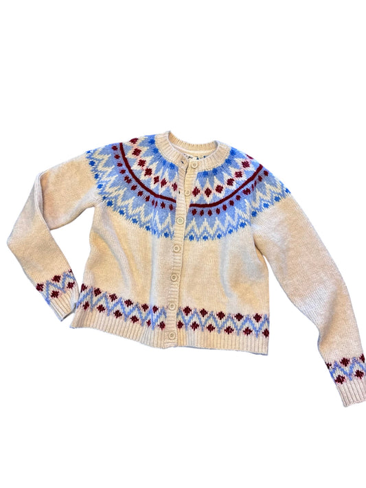 Elfa Fair Isle Crew Neck Cardigan Sweater in cream by RD