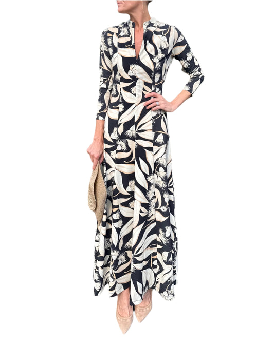 Abra Printed Maxi Dress in black/white by Exquise