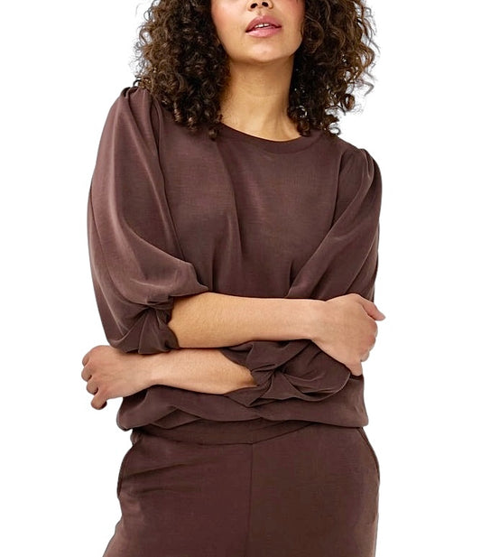 Twisted Sleeve Modal Sweater in chocolate by Esqualo