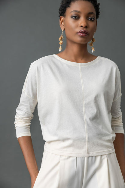 Drop Shoulder Boatneck in Ivory by Lilla P