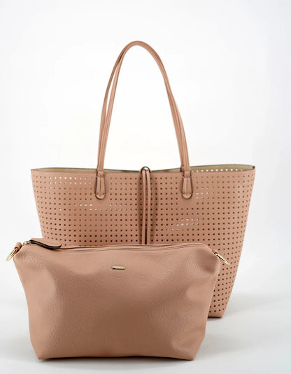 Departure Tote Perforated Square Bag in ballet pink/cream by Remi/Reid