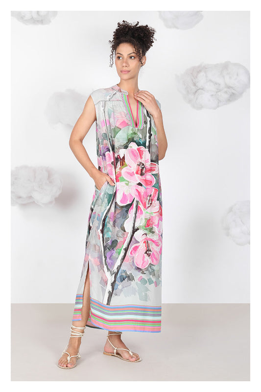 Mavina Printed Shift Dress with Sash in multi by Blank