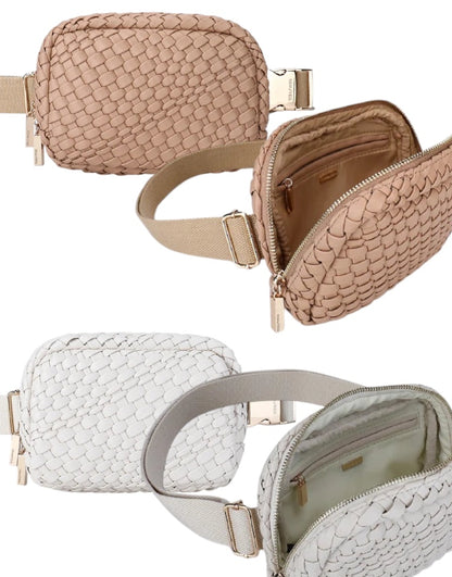 Everleigh Woven Belt Bag in taupe by Remi/Reid