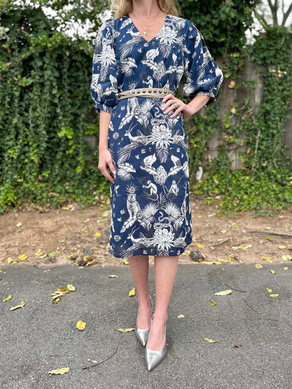 Casey Midi Dress in royal tiger navy by Fitzroy & Willa