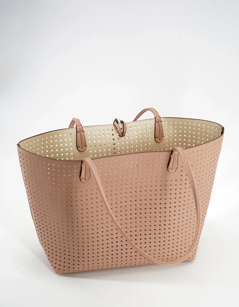 Departure Tote Perforated Square Bag in ballet pink/cream by Remi/Reid