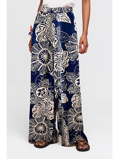 Printed Wide Leg Pant in navy/cream by Aldo Martins