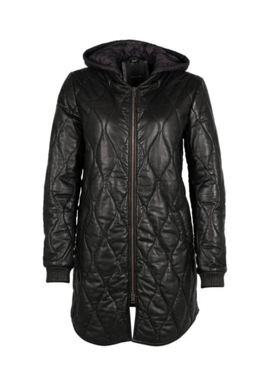 Arjeta Leather Jacket with Removeable Hood in black by Mauritius