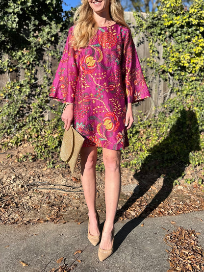 TRUNK SHOW- Swing Dress in raspberry floral by Fitzroy & Willa