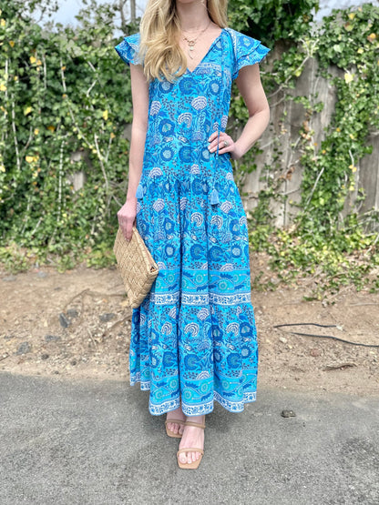 Anabella Printed Dress in azure by Bindu