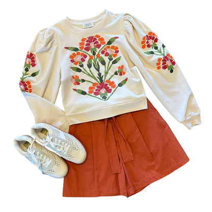 Jasmine Sweatshirt Top in indian flower ivory by Elizabeth James