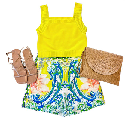 Ocean Paisley Printed Shorts in citron by Esqualo