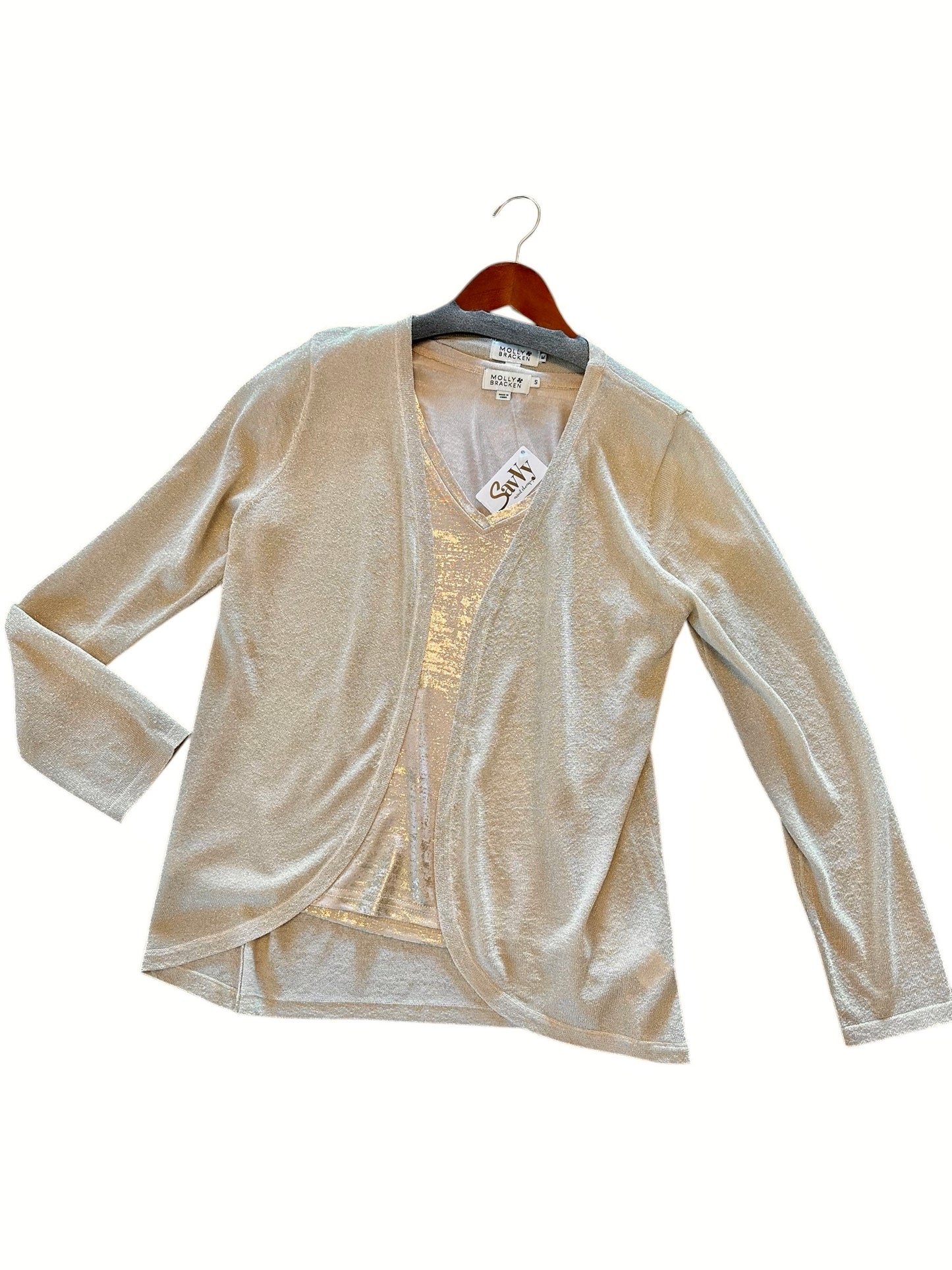 Open Lurex Cardigan in beige by Molly Bracken