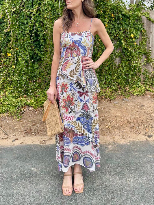 Boho Glam Loop Cups Maxi Dress in off-white by Farm Rio