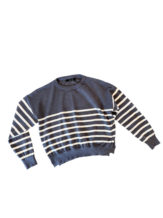 Polly Striped Sweater in grey/melange/ecru by Deluc