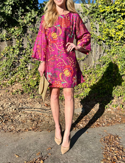 TRUNK SHOW- Swing Dress in raspberry floral by Fitzroy & Willa