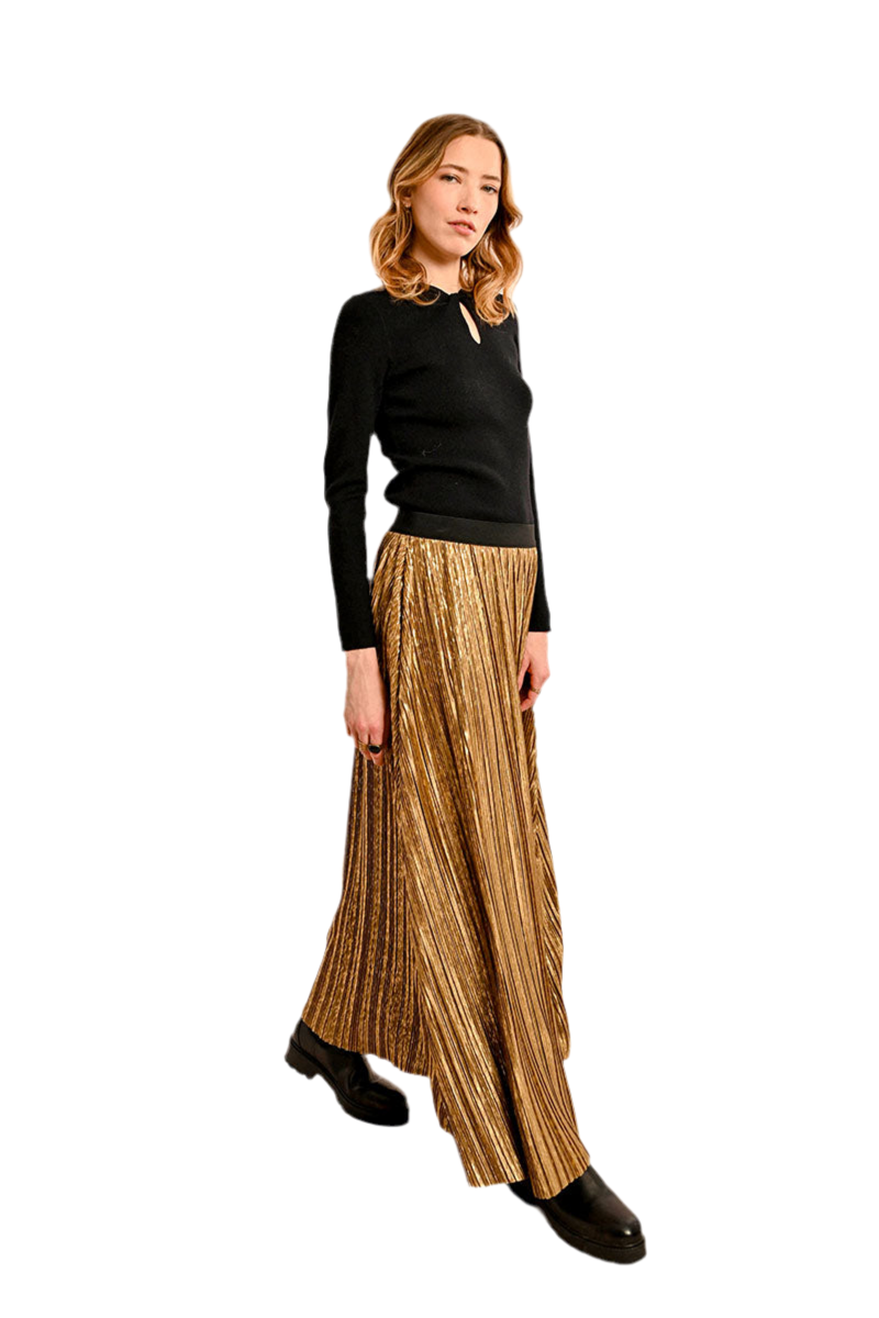 Pleated Midi Skirt in gold by Molly Bracken