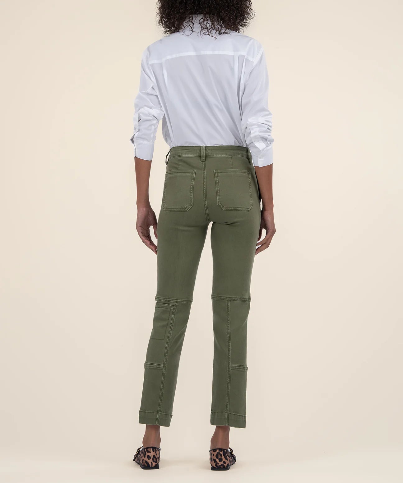 Elizabeth High Rise Crop Straight Leg Pant in olive by KUT Denim