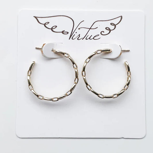 Small Flat Chain Link Hoops in gold by Virtue