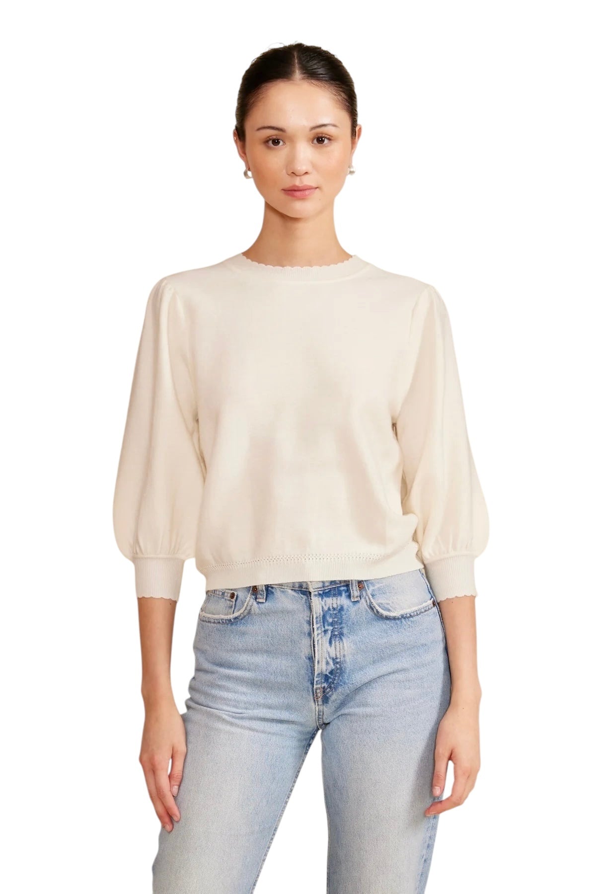 Britt Knit 3/4 Slv Top in Ivory by Lucy Paris