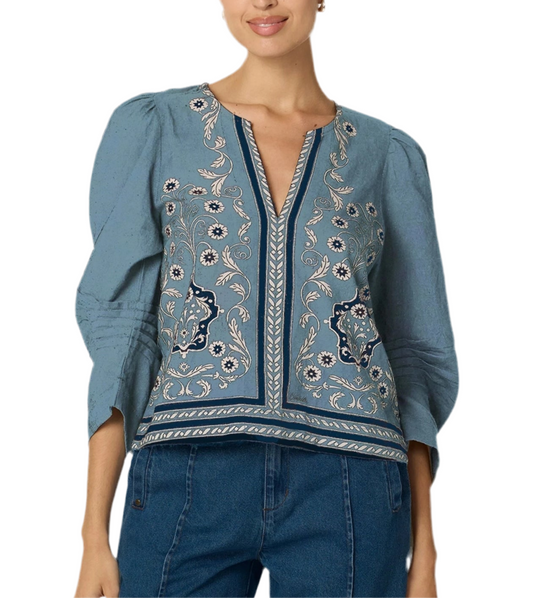 Farrah Blouse in cardamon blue by Cleobella