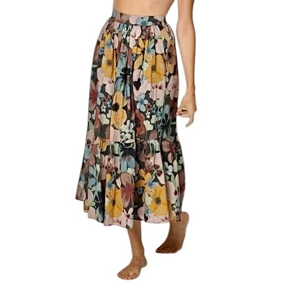 Charlene Printed Ankle Skirt in foraged violets by Cleobella