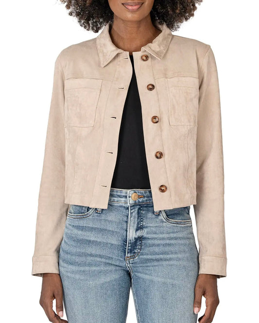 Matilda Crop Trucker Jacket in stone by KUT