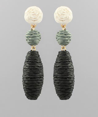 Raffia Ball & Oval Ombre Earrings in black