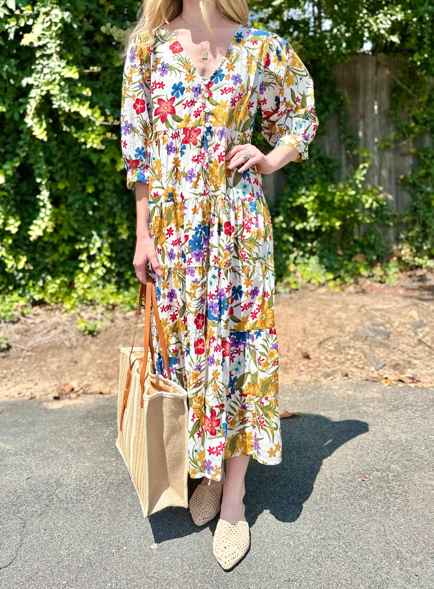 Love 3/4 Sleeve Floral Maxi Dress in multi by Dress Addict