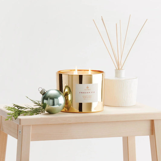 3-wick Gilded Gold Poured Candle in frasier fir by Thymes