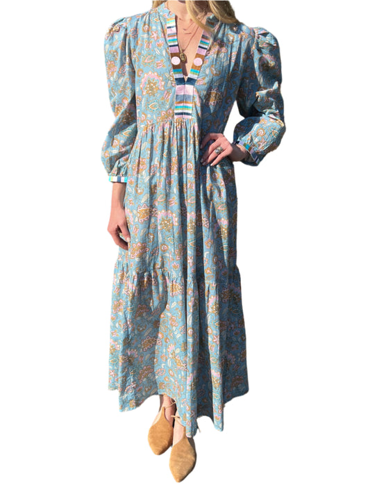 Lucy Printed Dress in powder blue by Bindu