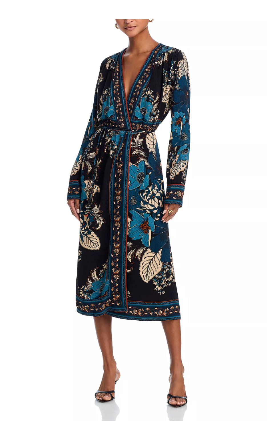 Blossom Tapestry Midi Wrap Dress in black by Farm Rio