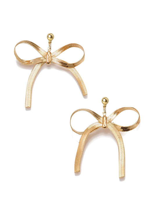 Gifted Bow Statement Earrings in gold by Farrah B