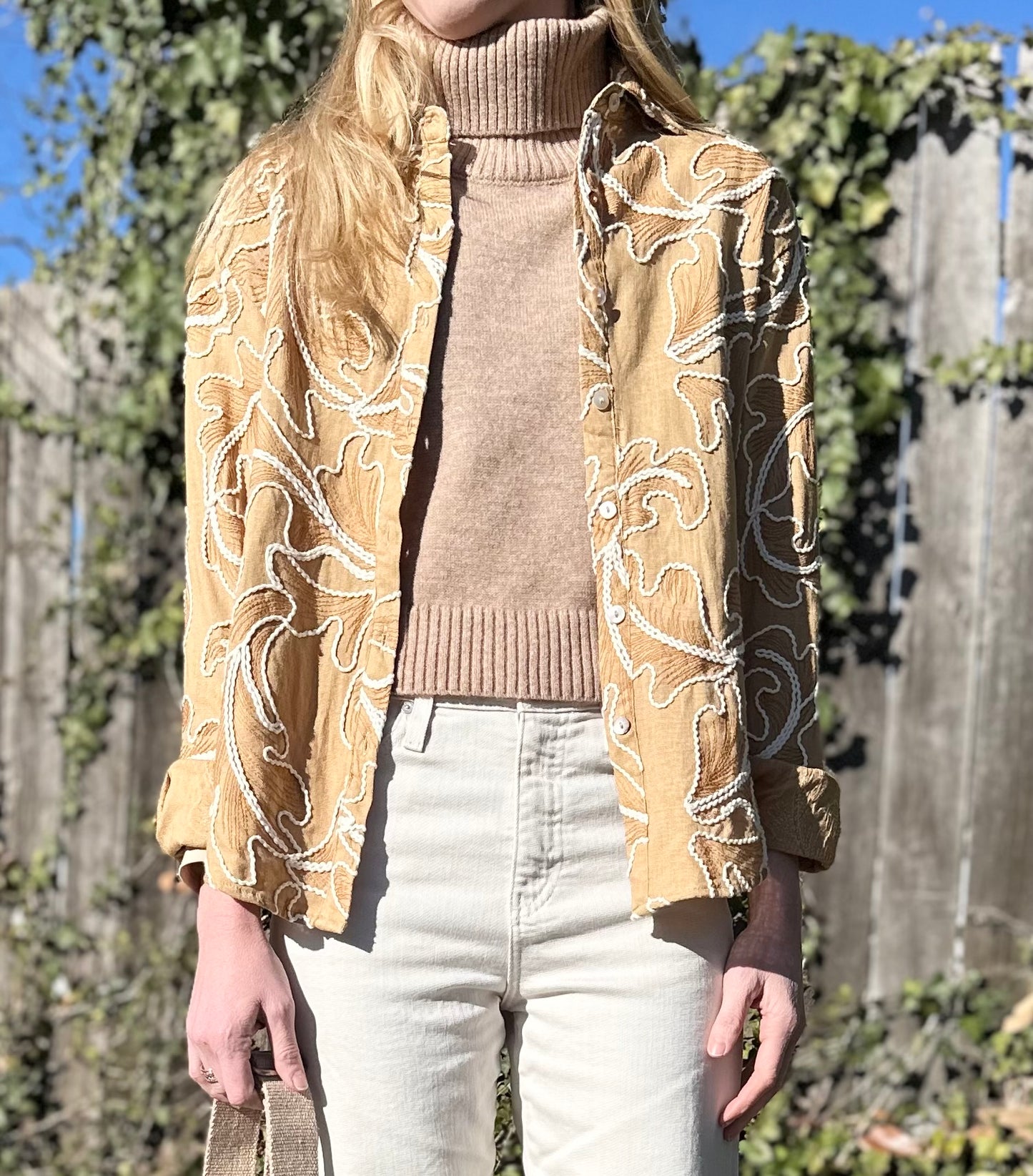 Nina Embroidered Shirt in tuscan tan by Allison