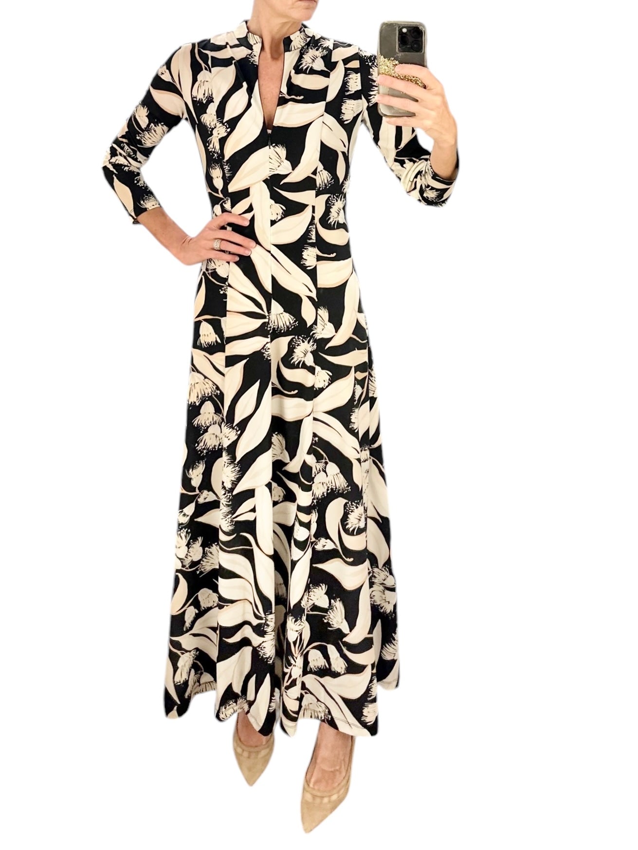 Abra Printed Maxi Dress in black/white by Exquise