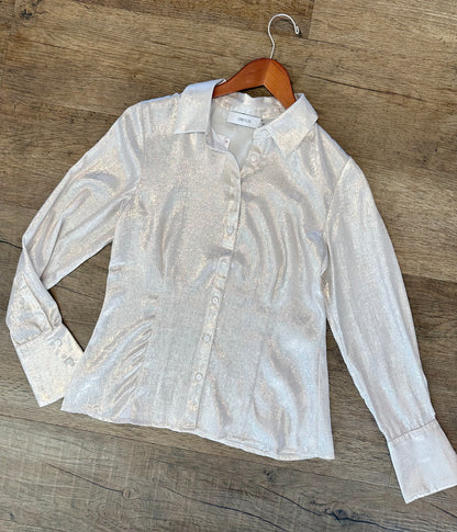 Belmont Slim Metallic Button Down Shirt in champagne by Greylin