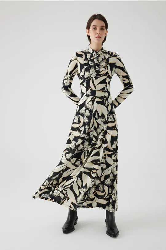 Abra Printed Maxi Dress in black/white by Exquise