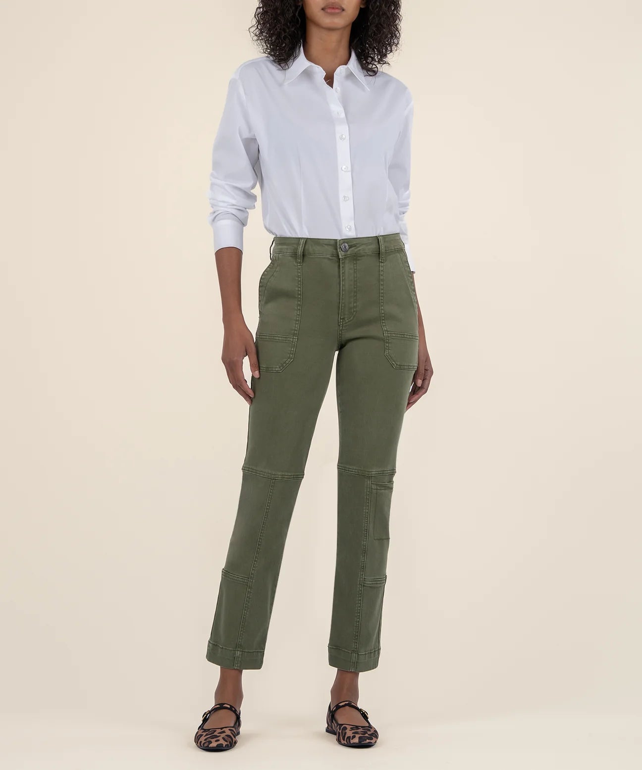 Elizabeth High Rise Crop Straight Leg Pant in olive by KUT Denim