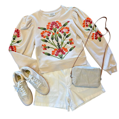 Jasmine Sweatshirt Top in indian flower ivory by Elizabeth James