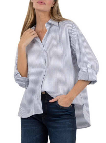 Kaiya Boyfriend Shirt in in white/blue by KUT