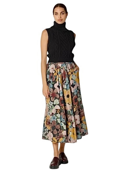 Charlene Printed Ankle Skirt in foraged violets by Cleobella