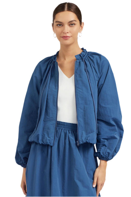 Bubble Hem Jacket in french blue by Current Air