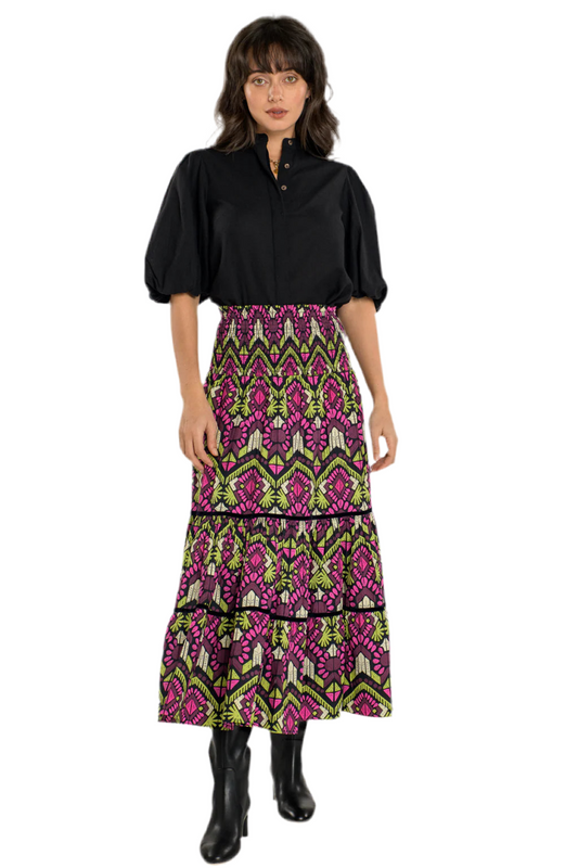 Izzy Smocked Maxi Skirt in aztec by Elizabeth James