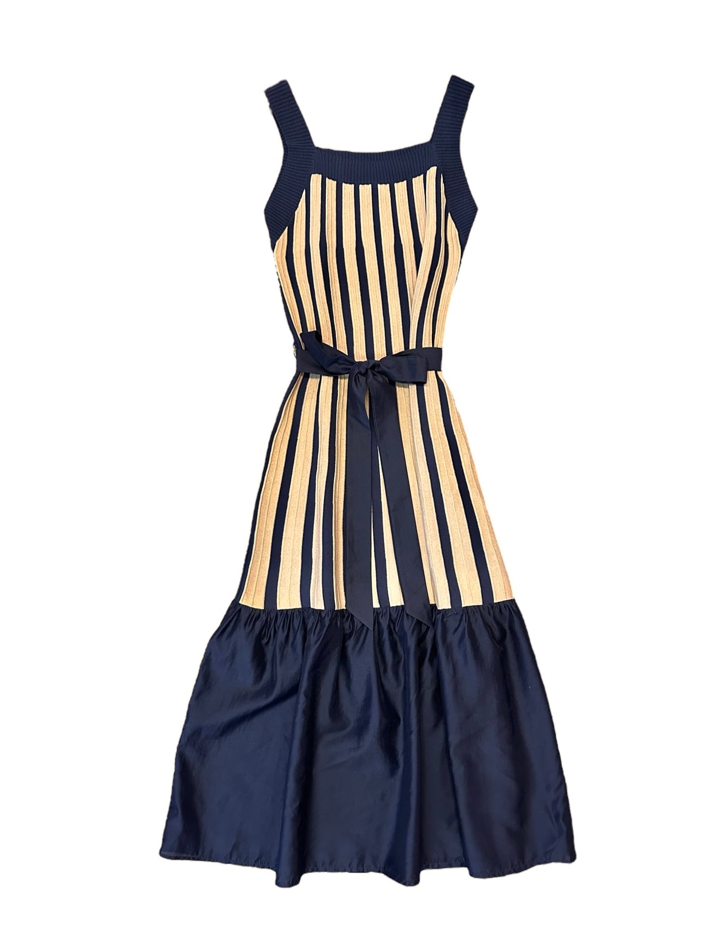 Sleeveless Squared Neck Sweater Dress with Contrast Skirt in navy by Current Air