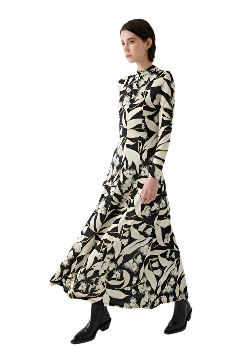 Abra Printed Maxi Dress in black/white by Exquise